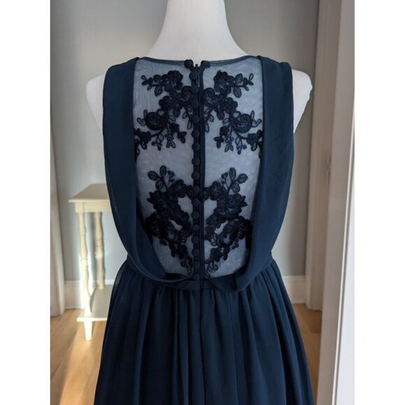Azazie Formal Lace Back Navy Prom Bridesmaid Dress Size 2-4 - Picture 4 of 12